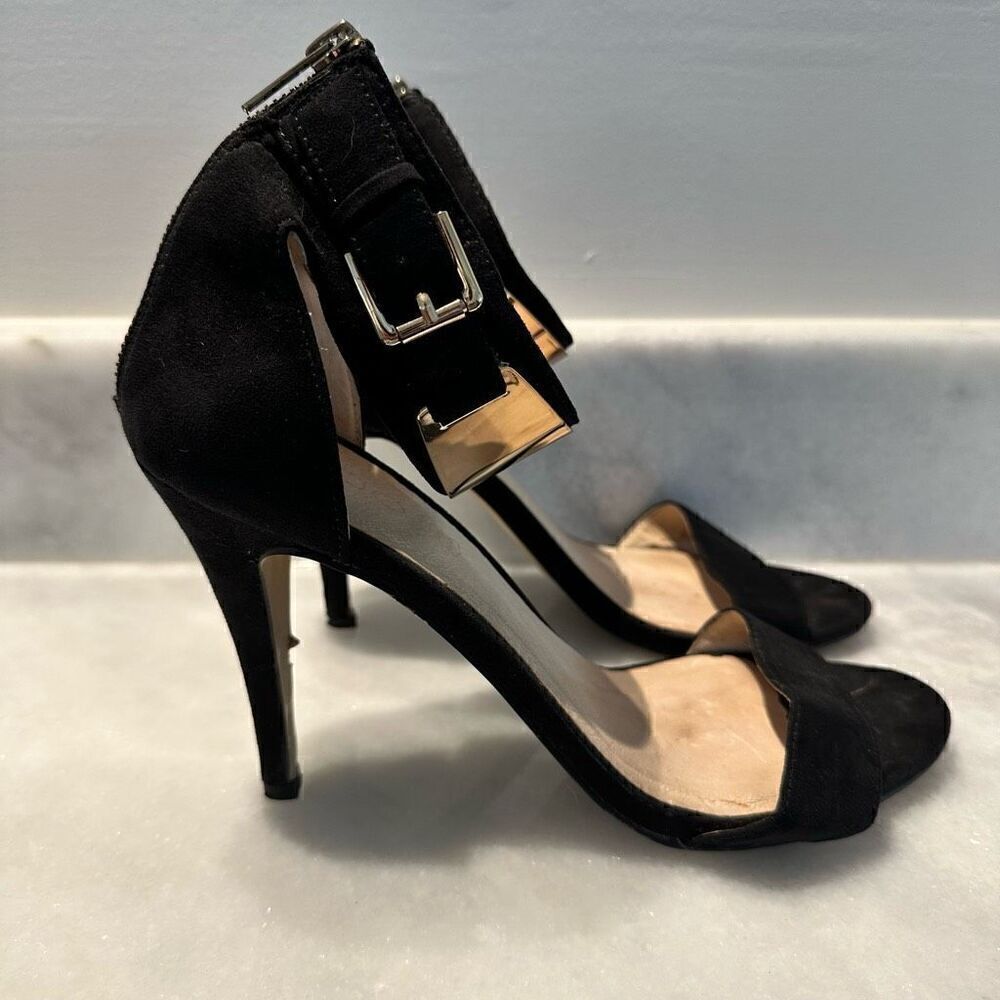 Aldo Black Suede Stiletto Ankle Strap Heels Size 9